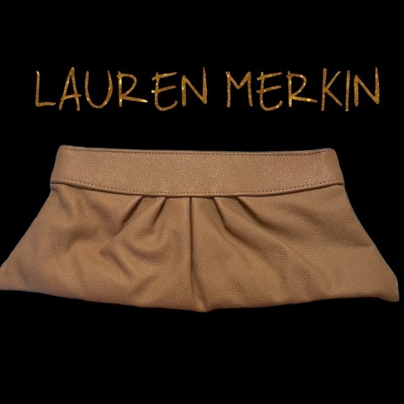 LAUREN MERKIN Tan Leather Designer CLUTCH Logo Inside - Picture 2 of 10